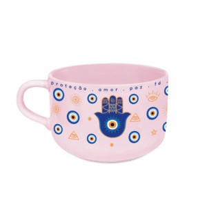XÍCARA CONSUME PORCELANA OLHO GREGO ROSA 450ML