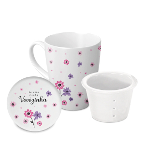 CANECA+INFUSOR PORCELANA 300ML VOVOZINHA